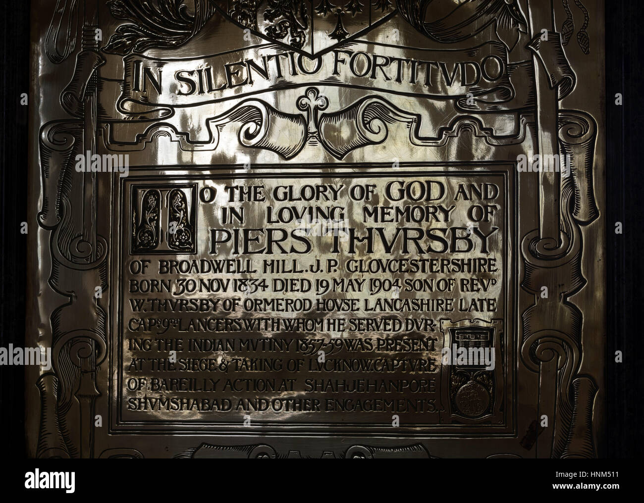 Brass memorial plaque in St. Paul`s Church, Broadwell, near Moretonin